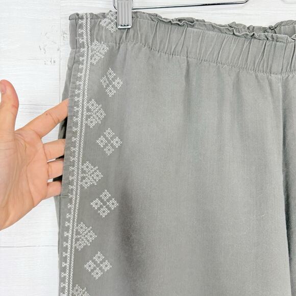 J.Jill Cropped Wide Leg Pants Women XL Gray Embroidered Pull On Tencel Boho - Picture 4 of 14